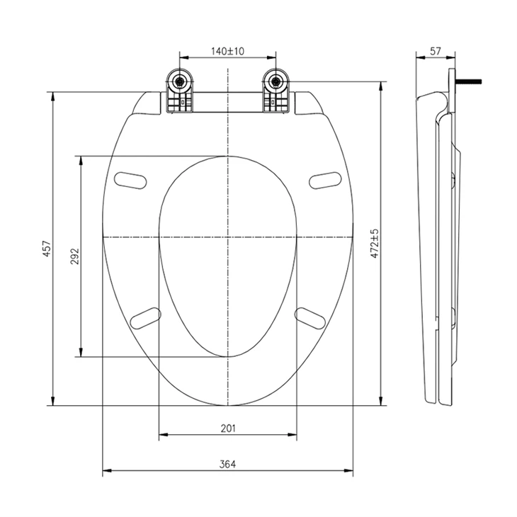 PP elongated toilet seat slow close